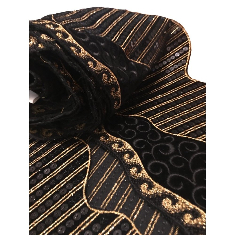 Black Cotton Velvet  Gold Lurex Black Sequin Wide Austrian Trim 80s Vintage